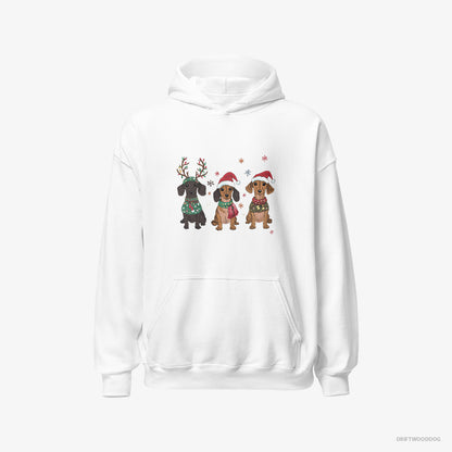 Dachshund Hoodie – Men White Hoodie Classic – Puppies Christmas-Themed (on White Background)