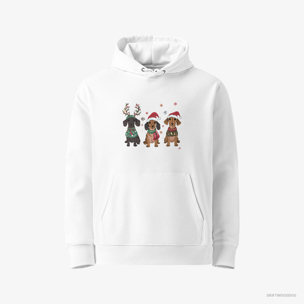 Dachshund Hoodie – Women White Hoodie Eco-Friendly – Puppies Christmas-Themed (on White Background)