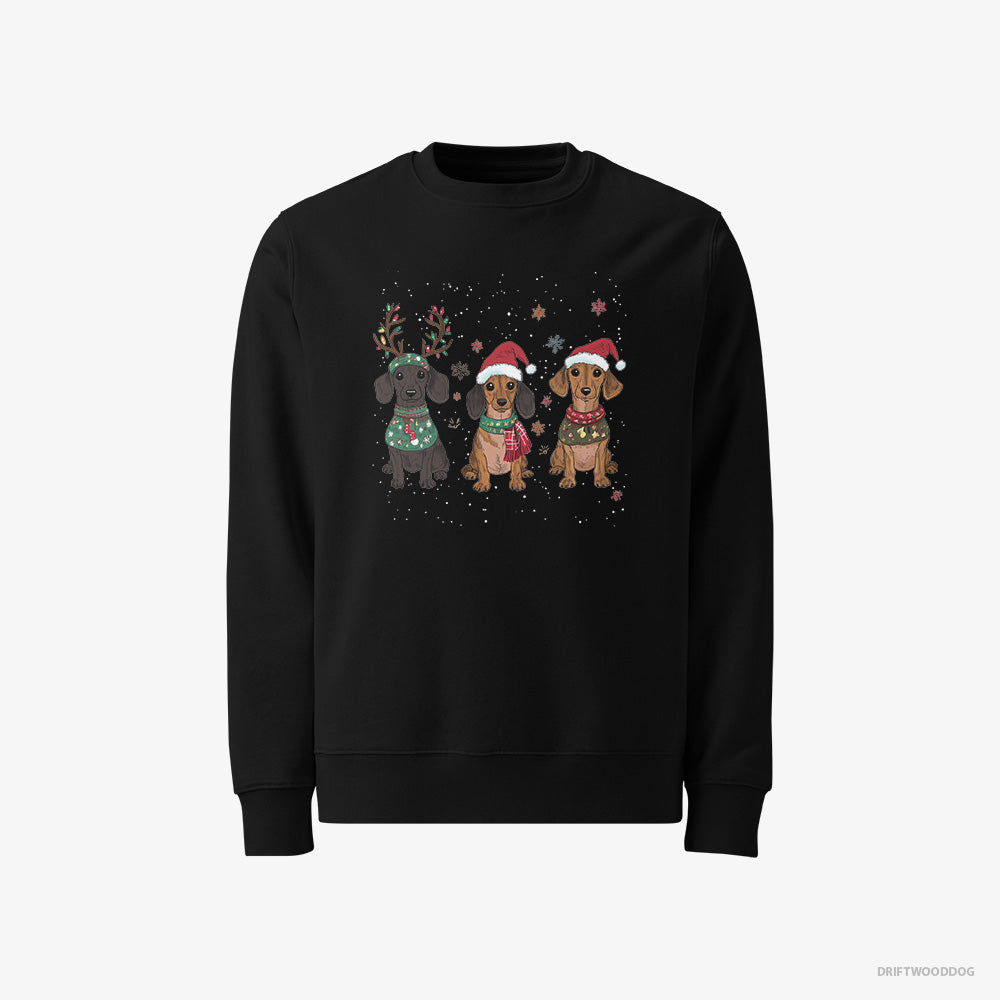 Dachshund Sweatshirt – Men Black Sweatshirt Classic – Puppies Christmas-Themed (on White Background)