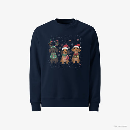 Dachshund Sweatshirt – Men Navy Sweatshirt Classic – Puppies Christmas-Themed (on White Background)