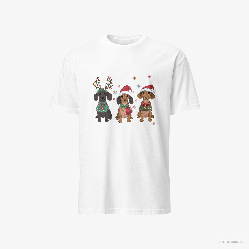 Dachshund T-Shirt – Men White T-Shirt Classic – Puppies Christmas-Themed (on White Background)