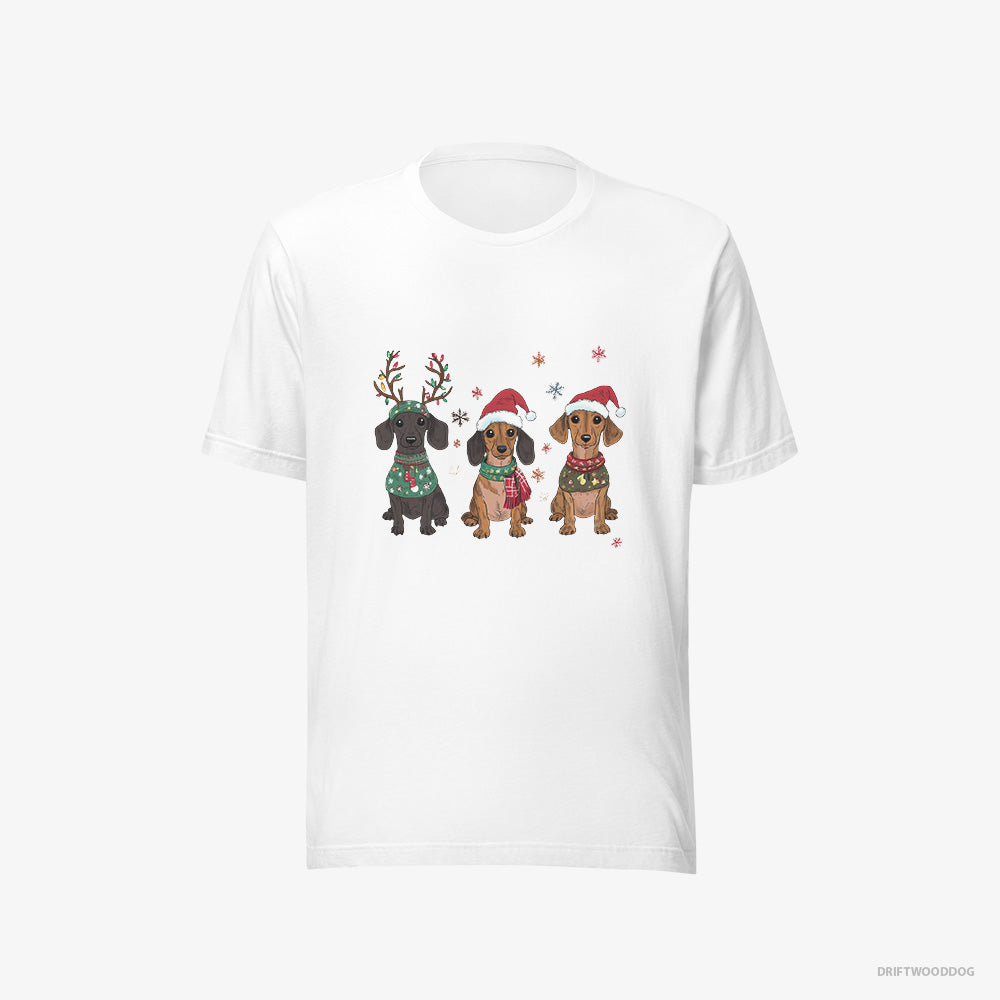 Dachshund T-Shirt – Men White T-Shirt Eco-Friendly – Puppies Christmas-Themed (on White Background)