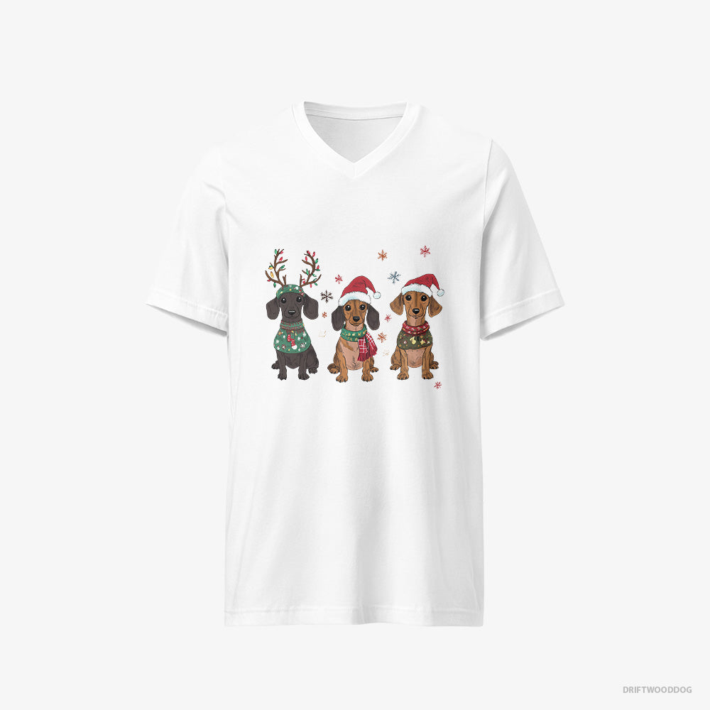 Dachshund Puppies Christmas-Themed V-Neck T-Shirt