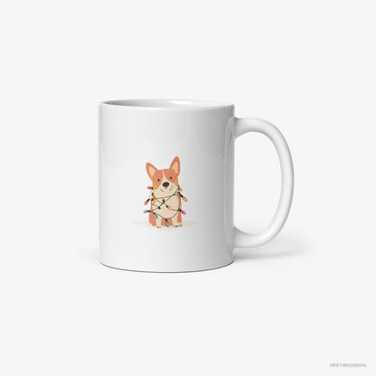 Corgi Wrapped Up in Christmas Garland White Mug