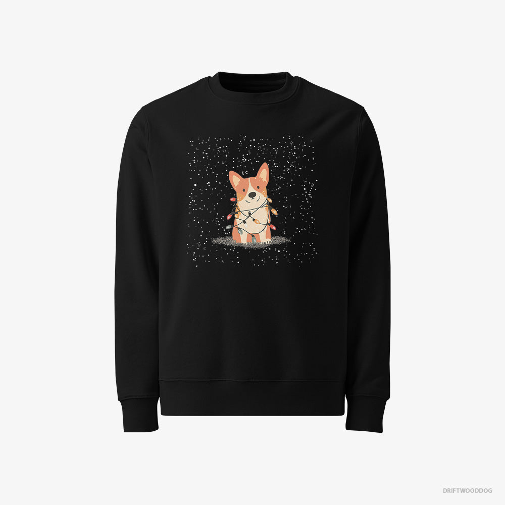 Corgi Sweatshirt – Men Black Sweatshirt Classic – Wrapped Up in Christmas Garland (on White Background)