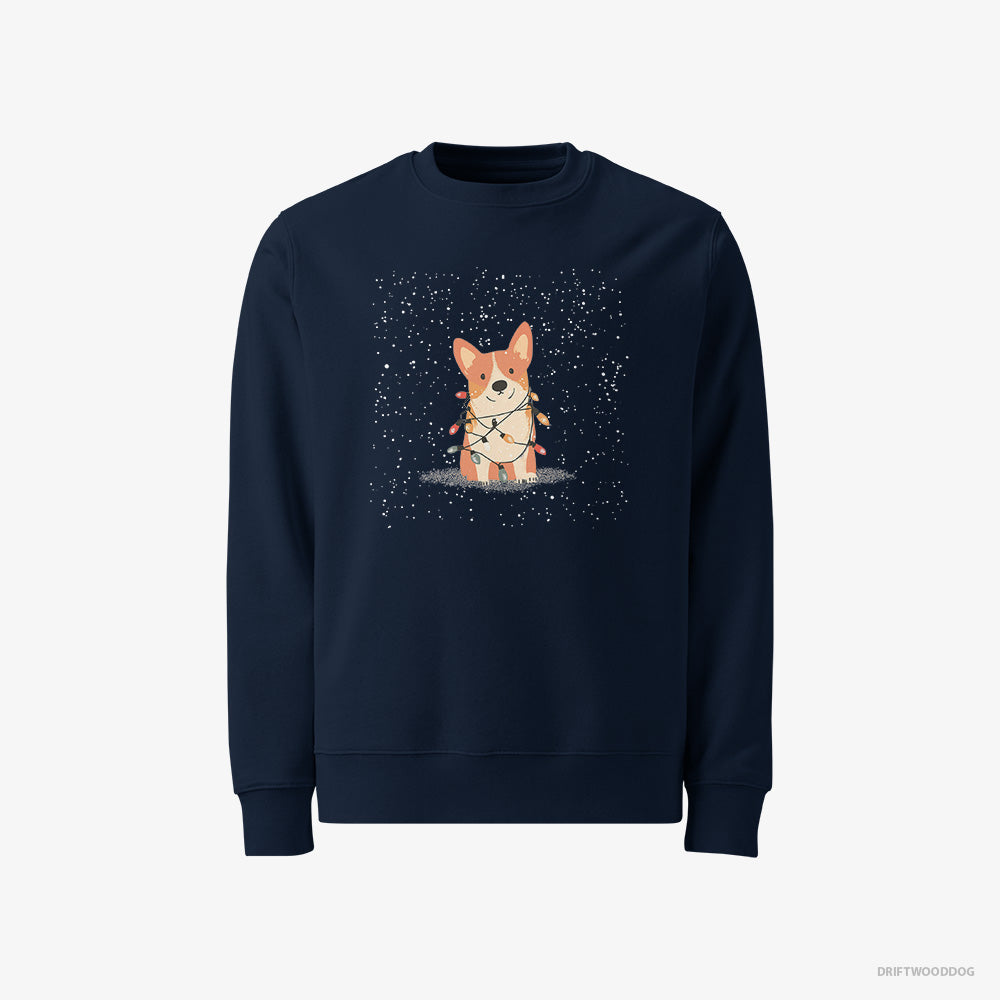 Corgi Sweatshirt – Men Navy Sweatshirt Classic – Wrapped Up in Christmas Garland (on White Background)