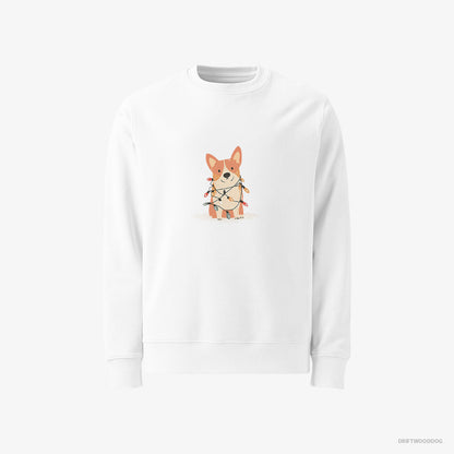 Corgi Wrapped Up in Christmas Garland White Sweatshirt