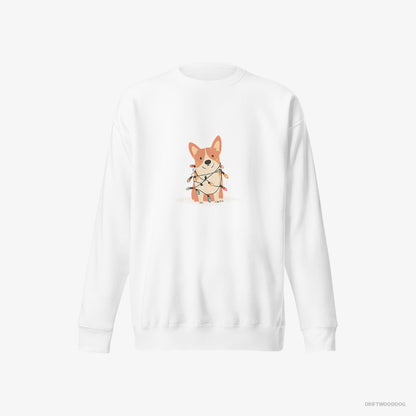 Corgi Wrapped Up in Christmas Garland White Sweatshirt