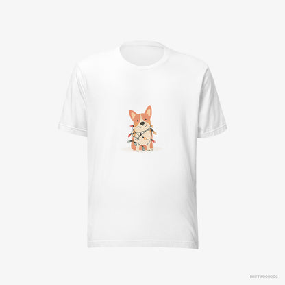 Corgi Wrapped Up in Christmas Garland White T-Shirt