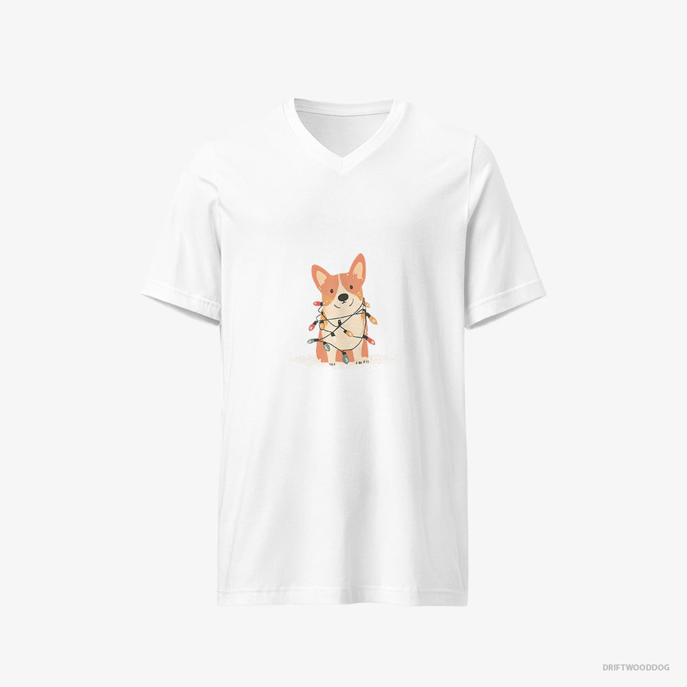 Corgi Wrapped Up in Christmas Garland V-Neck T-Shirt