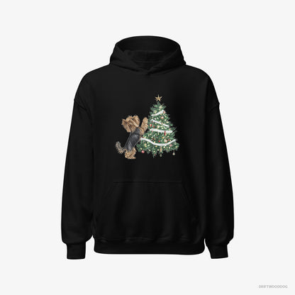 Yorkshire Terrier Decorating the Christmas Tree Black Hoodie