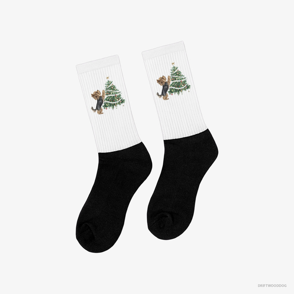 Yorkshire Terrier Decorating the Christmas Tree Classic Socks