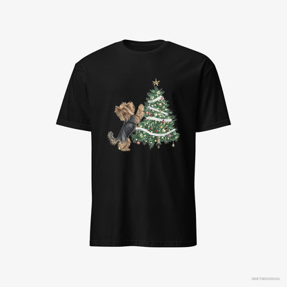 Yorkshire Terrier Decorating the Christmas Tree Black T-Shirt