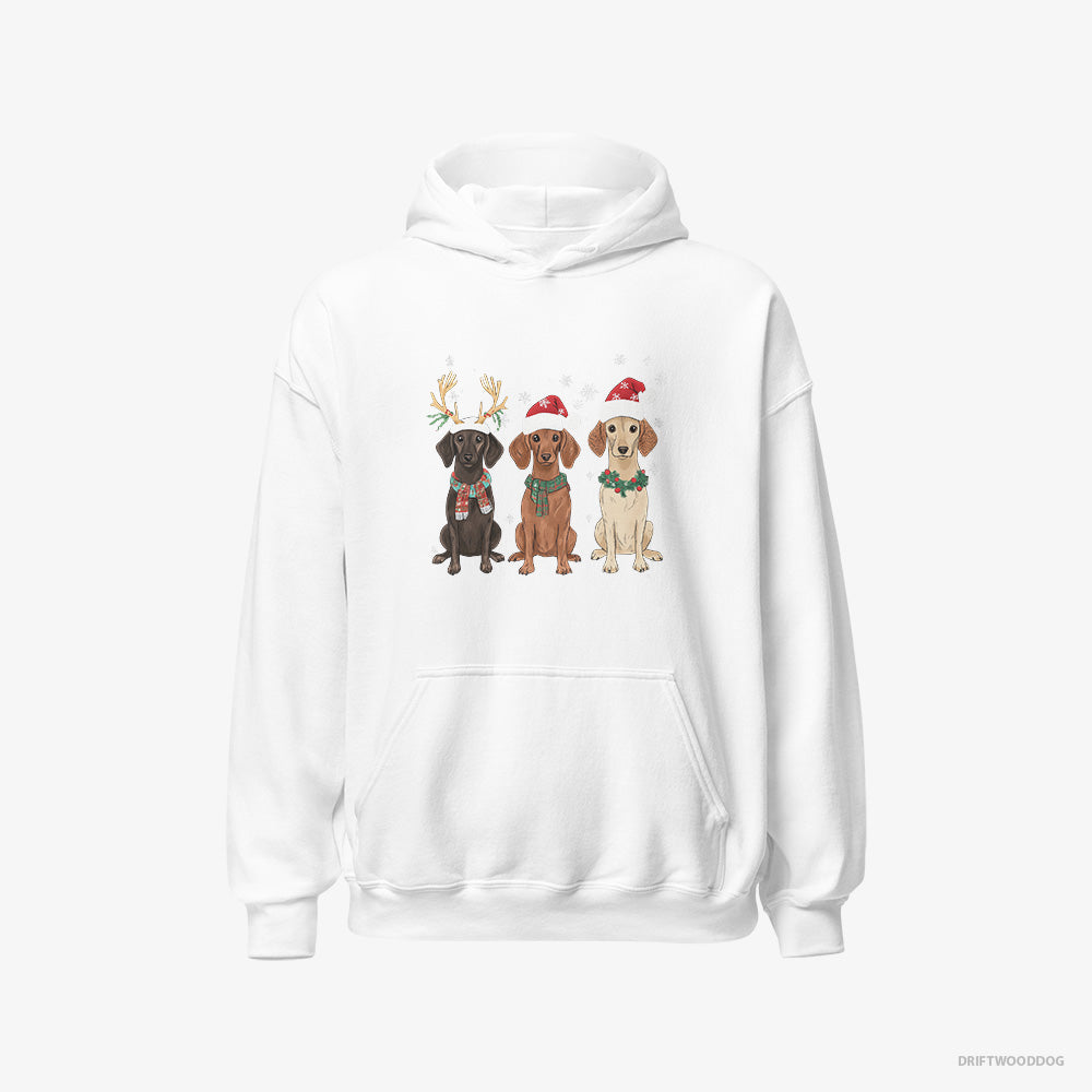 Dachshund Hoodie – Men White Hoodie Classic – Dogs Enjoying the Christmas (on White Background)