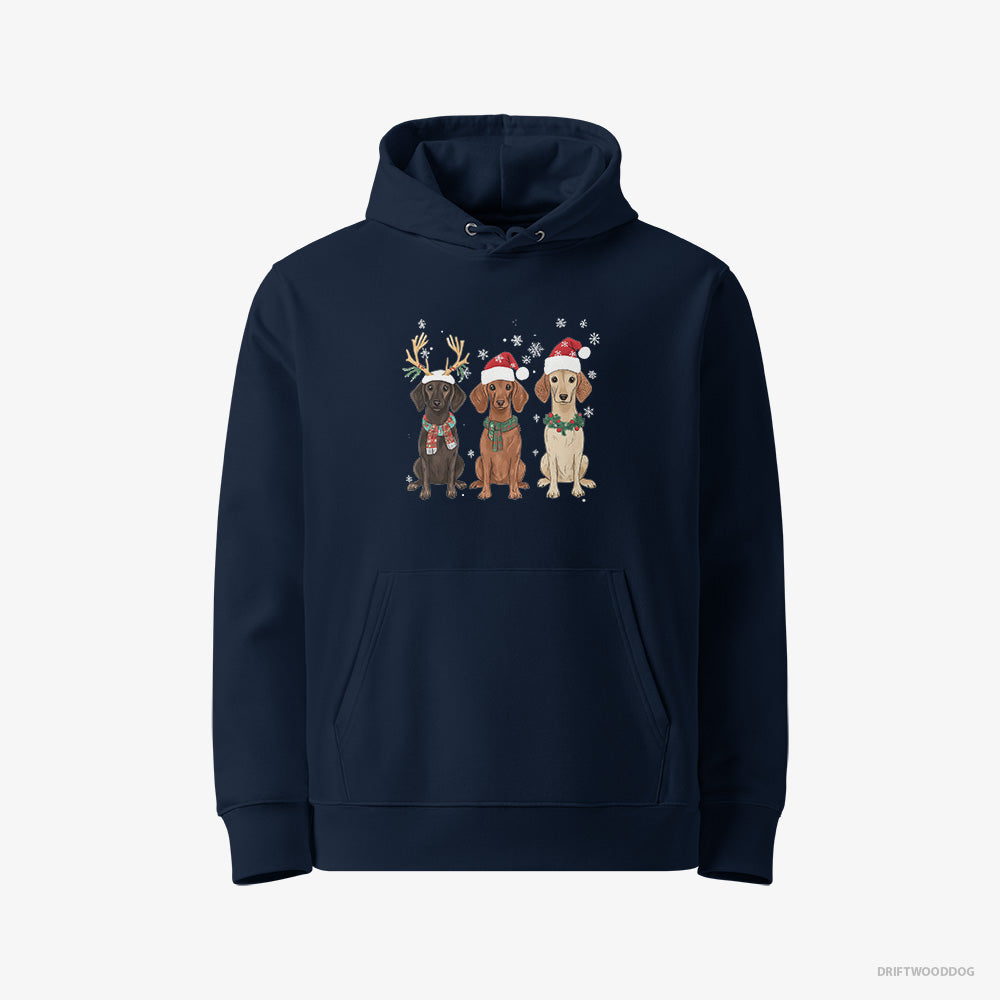 Dachshund Hoodie – Women Navy Hoodie Eco-Friendly – Dogs Enjoying the Christmas (on White Background)