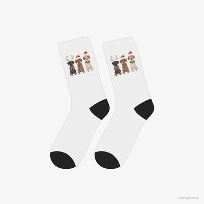 Dachshund Socks – Unisex White Socks Classic – Dogs Enjoying the Christmas (on White Background)