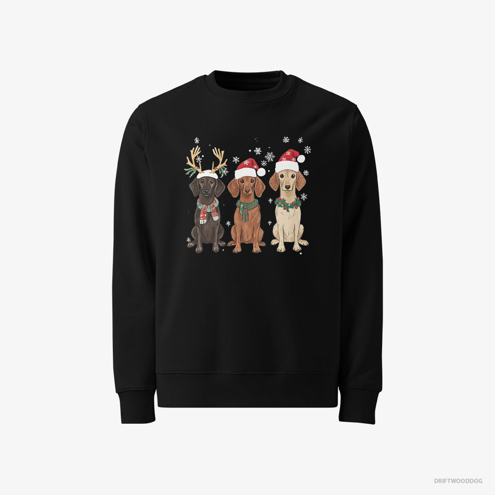 Dachshund Sweatshirt – Men Black Sweatshirt Classic – Dogs Enjoying the Christmas (on White Background)