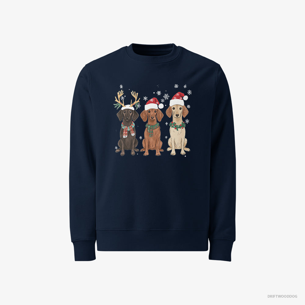 Dachshund Sweatshirt – Men Navy Sweatshirt Classic – Dogs Enjoying the Christmas (on White Background)