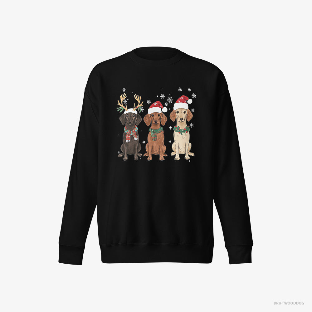 Dachshund Sweatshirt – Women Black Sweatshirt Eco-Friendly – Dogs Enjoying the Christmas (on White Background)