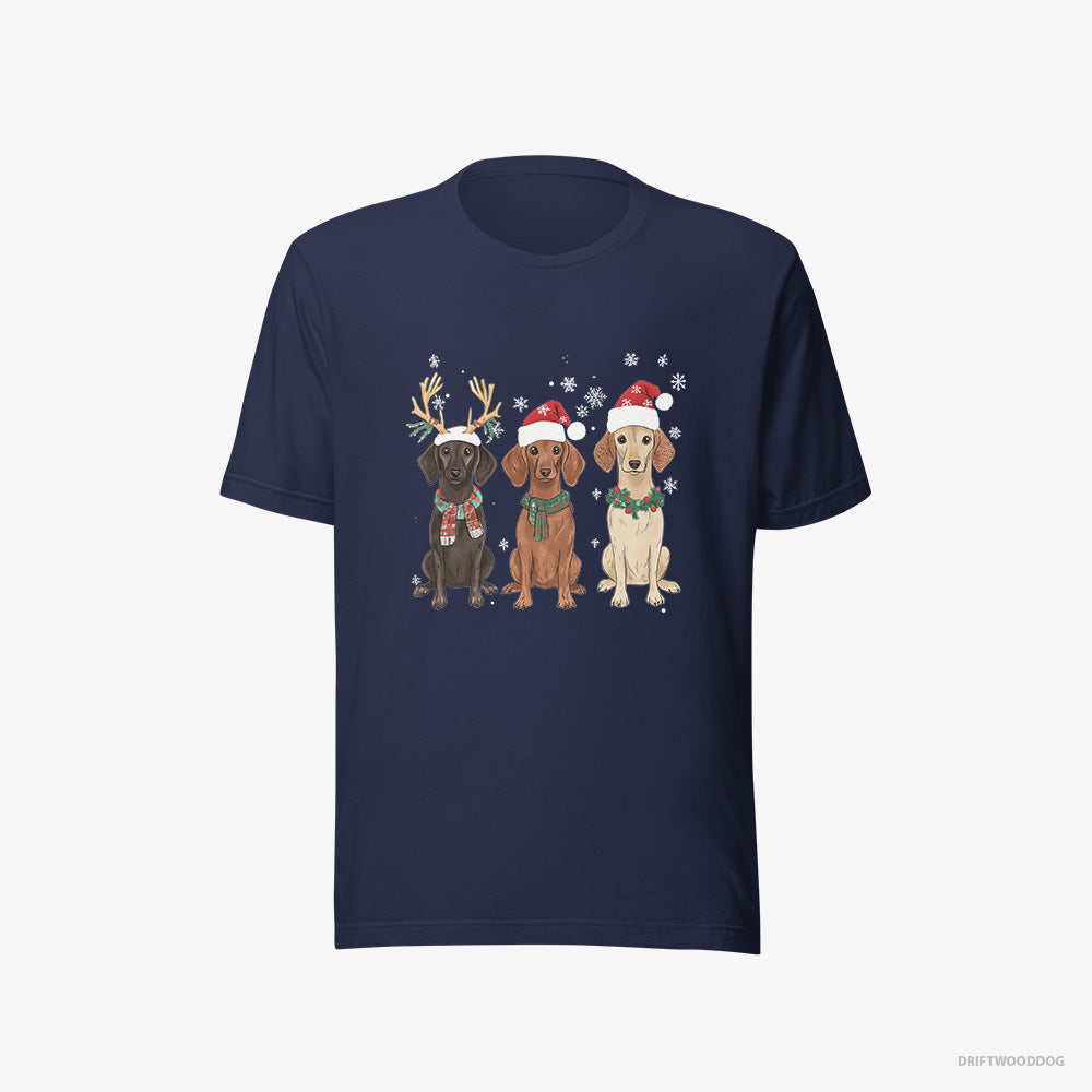 Dachshund T-Shirt – Women Navy T-Shirt Eco-Friendly – Dogs Enjoying the Christmas (on White Background)