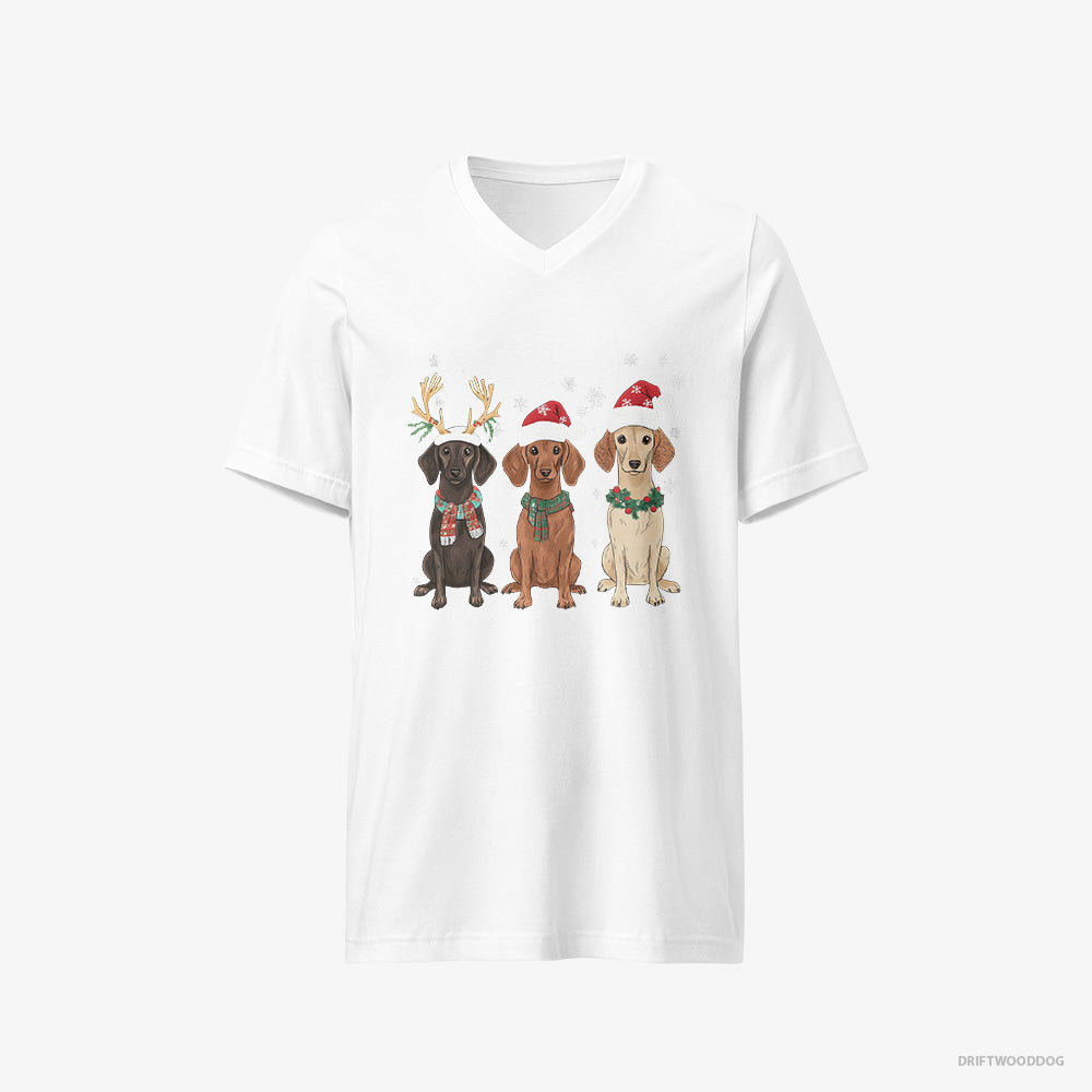 Dachshund Dogs Enjoying the Christmas V-Neck T-Shirt