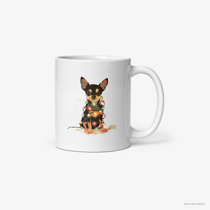 Chihuahua Wrapped in a Merry String of Christmas Lights White Mug