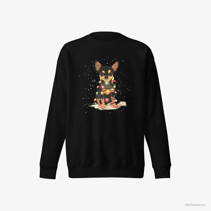 Chihuahua Wrapped in a Merry String of Christmas Lights Black Sweatshirt