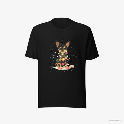 Chihuahua Wrapped in a Merry String of Christmas Lights Black T-Shirt