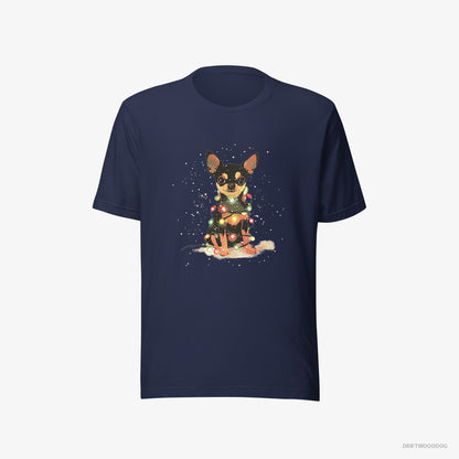 Chihuahua Wrapped in a Merry String of Christmas Lights Navy T-Shirt