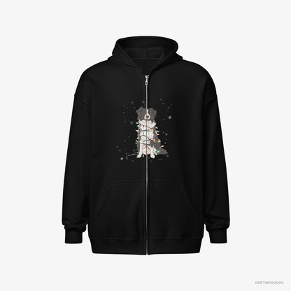 Border Collie Twinkling with Christmas Lights Black Hoodie