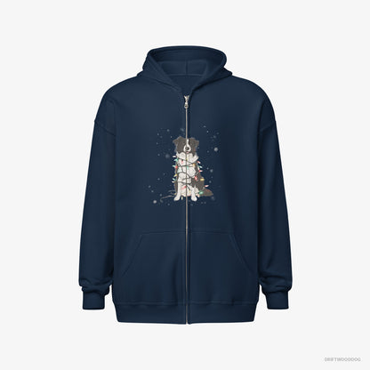 Border Collie Twinkling with Christmas Lights Navy Hoodie