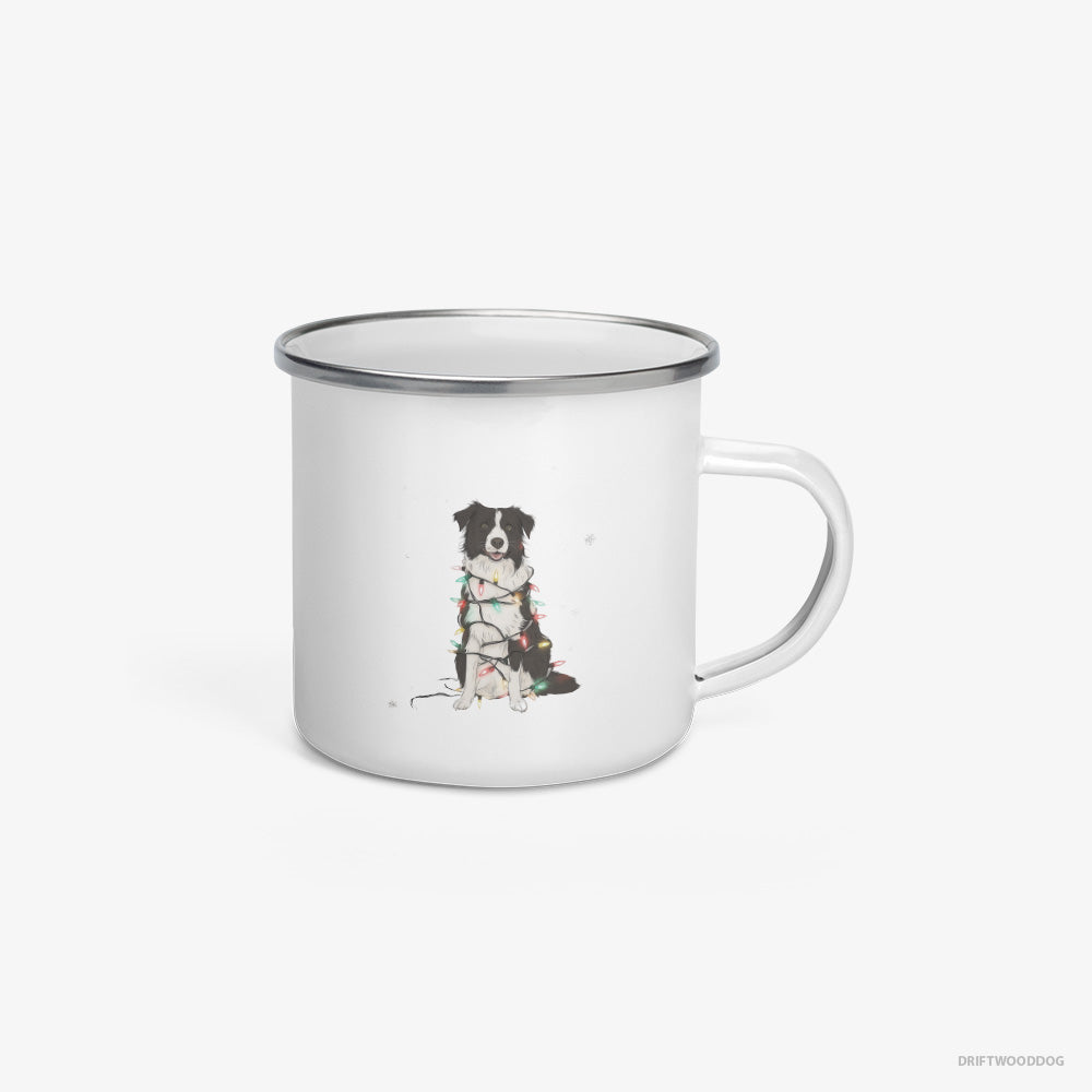 Border Collie Twinkling with Christmas Lights Enamel Mug