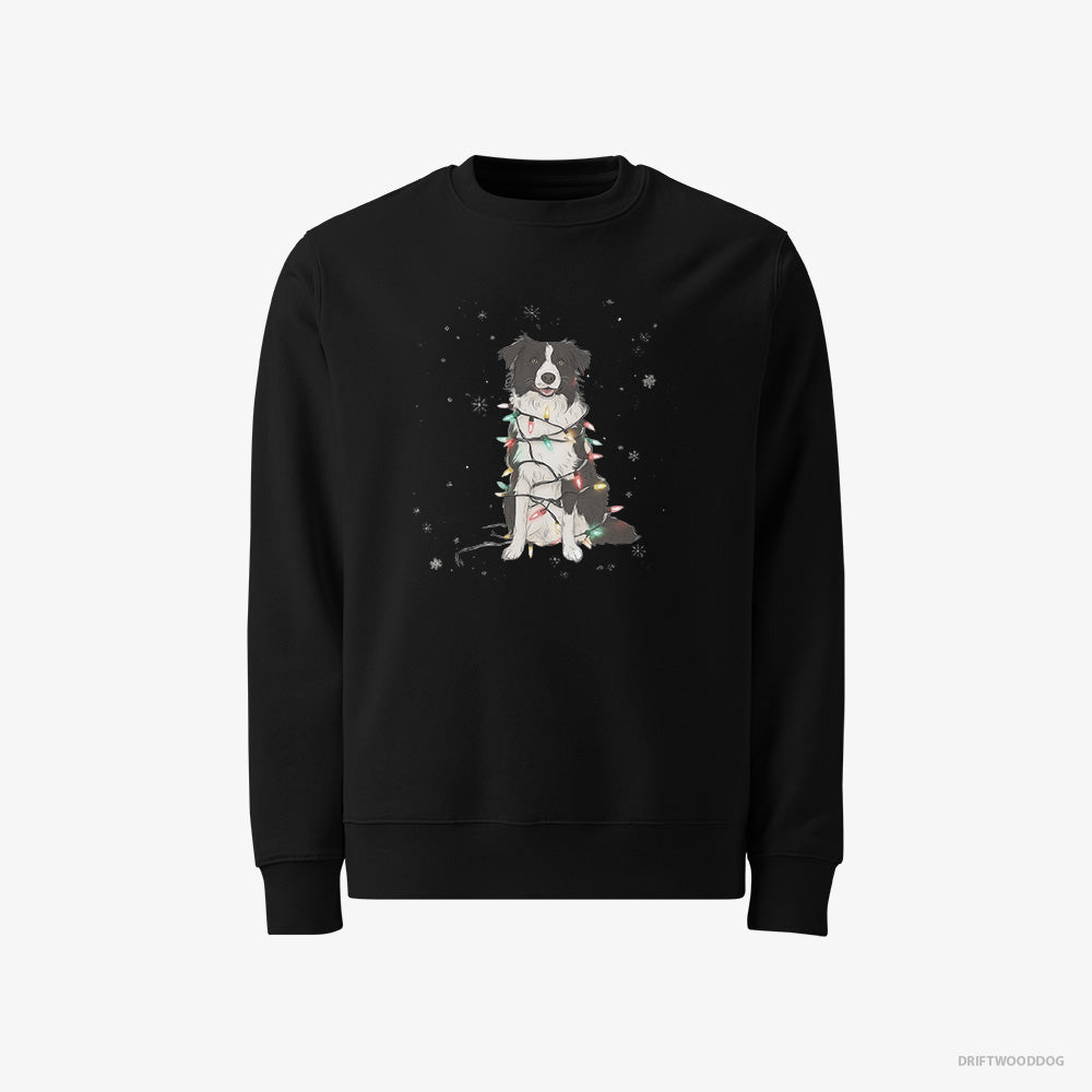 Border Collie Sweatshirt – Men Black Sweatshirt Classic – Twinkling with Christmas Lights (on White Background)