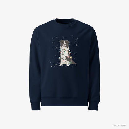 Border Collie Twinkling with Christmas Lights Navy Sweatshirt