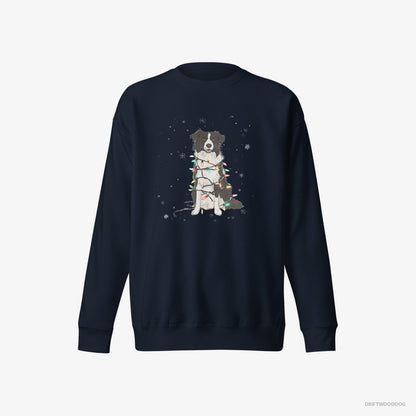 Border Collie Twinkling with Christmas Lights Navy Sweatshirt