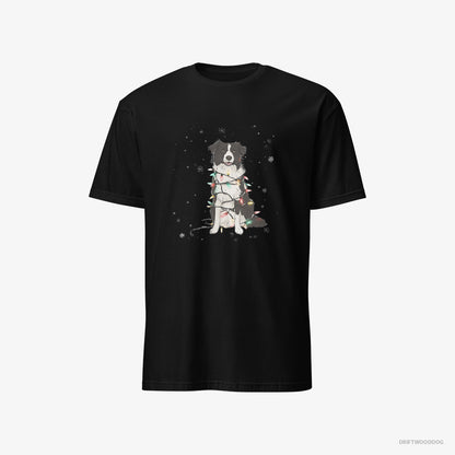 Border Collie Twinkling with Christmas Lights Black T-Shirt