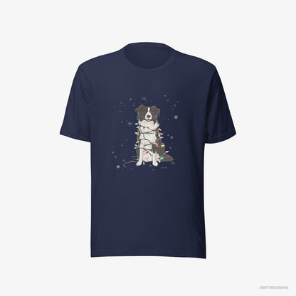 Border Collie Twinkling with Christmas Lights Navy T-Shirt