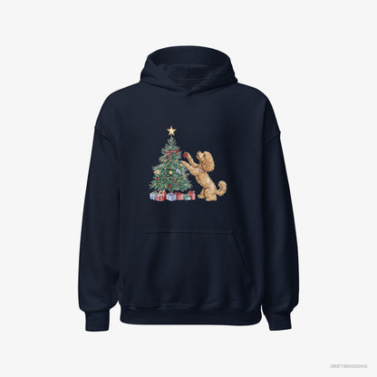 Poodle Putting Ornaments on the Christmas Tree Navy Hoodie