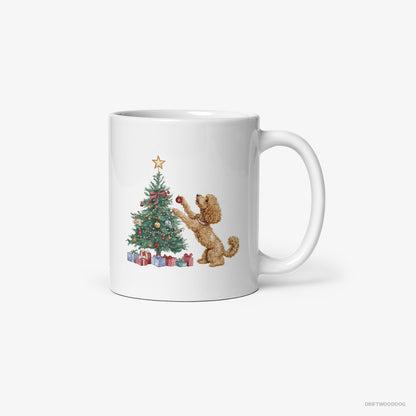 Poodle Putting Ornaments on the Christmas Tree White Mug