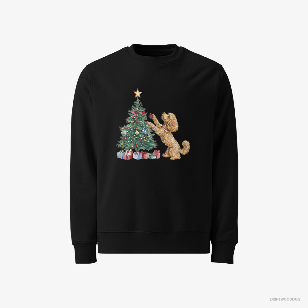 Poodle Sweatshirt – Men Black Sweatshirt Classic – Putting Ornaments on the Christmas Tree (on White Background)