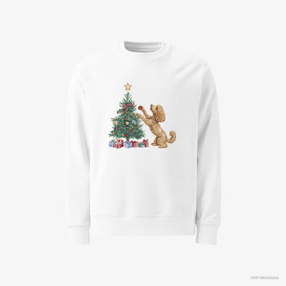 Poodle Putting Ornaments on the Christmas Tree White Sweatshirt