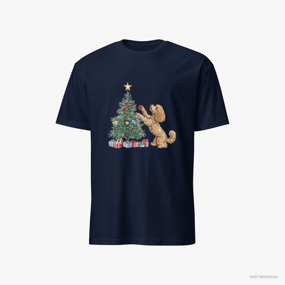 Poodle T-Shirt – Men Navy T-Shirt Classic – Putting Ornaments on the Christmas Tree (on White Background)