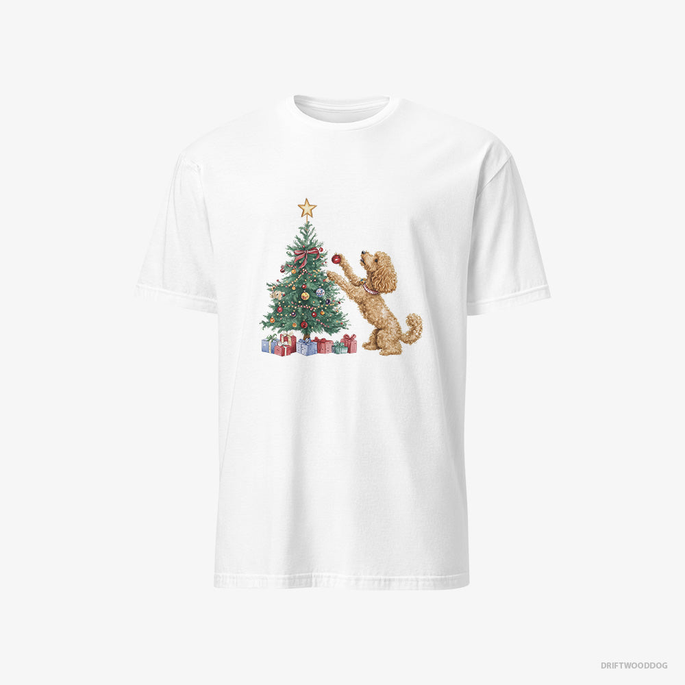 Poodle T-Shirt – Men White T-Shirt Classic – Putting Ornaments on the Christmas Tree (on White Background)