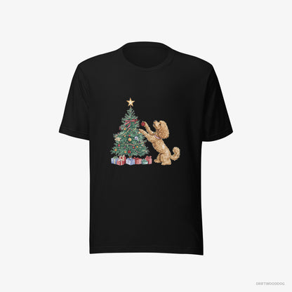 Poodle T-Shirt – Men Black T-Shirt Eco-Friendly – Putting Ornaments on the Christmas Tree (on White Background)