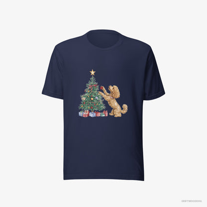 Poodle Putting Ornaments on the Christmas Tree Navy T-Shirt