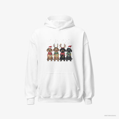 Dachshund Hoodie – Men White Hoodie Classic – Puppies in a Warm Christmas Atmosphere (on White Background)