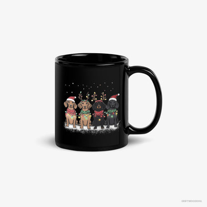 Dachshund Mug – Unisex Black Mug Classic – Puppies in a Warm Christmas Atmosphere (on White Background)