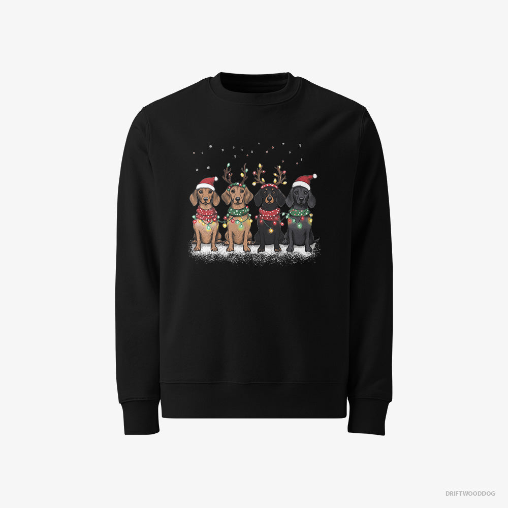 Dachshund Sweatshirt – Men Black Sweatshirt Classic – Puppies in a Warm Christmas Atmosphere (on White Background)