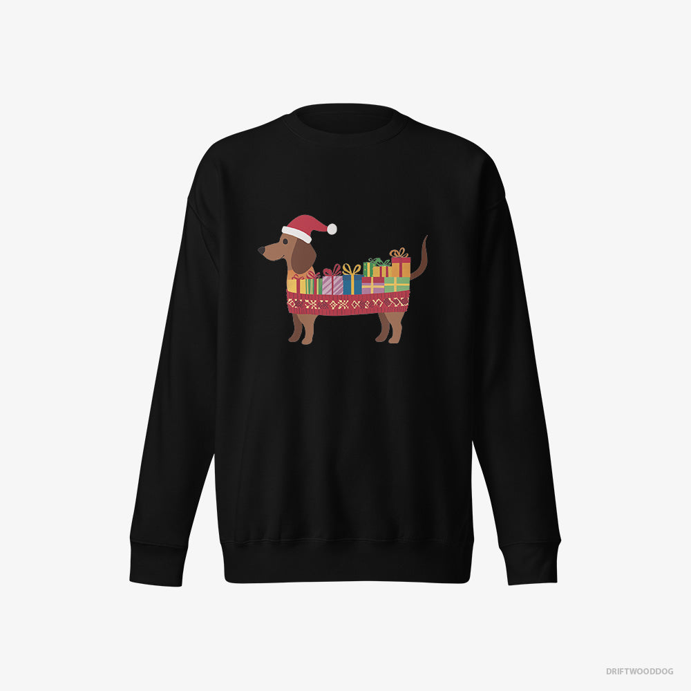 Dachshund Sweatshirt – Men Black Sweatshirt Eco-Friendly – Wrapped as a Christmas Present (on White Background)