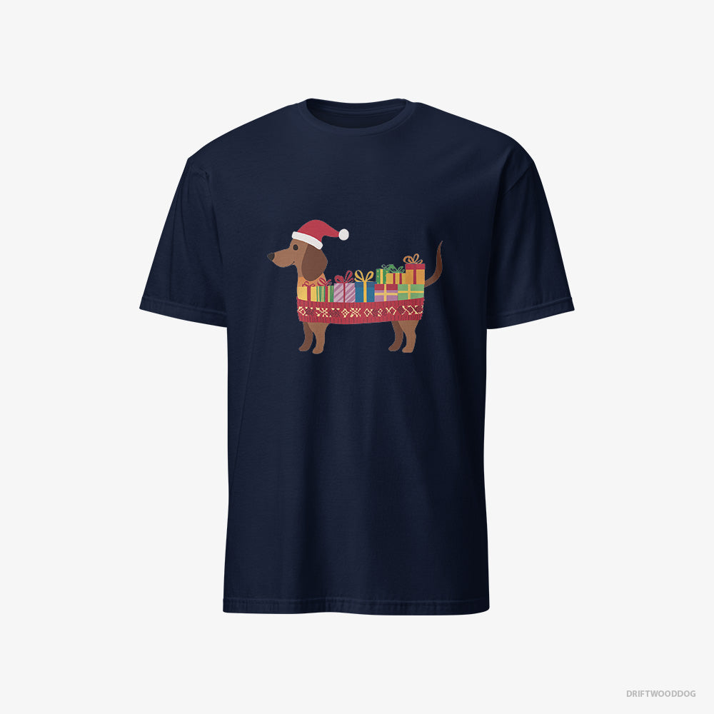 Dachshund T-Shirt – Men Navy T-Shirt Classic – Wrapped as a Christmas Present (on White Background)